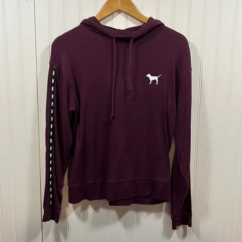 PINK burgundy cowl neck graphic hooded long sleeve pullover sweatshirt